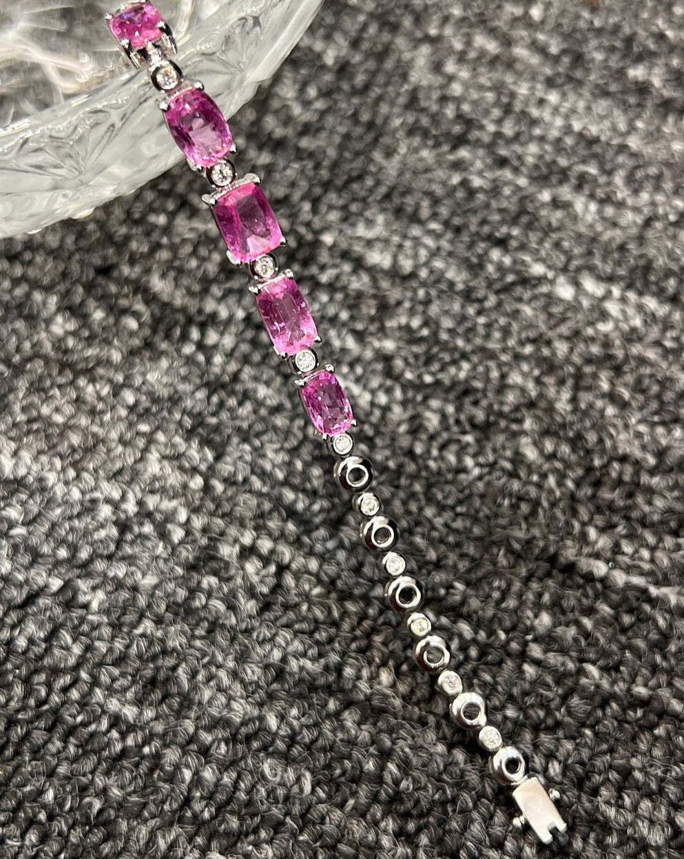 Pink Cushion Brilliant Cut Signity Diamond Solitaire Bracelet | Anniversary Gift Jewelry Bracelet For Wife | Special Occasion Bracelet For Women