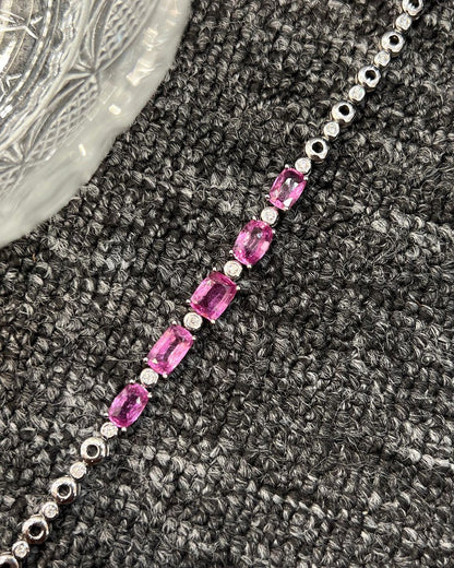 Pink Cushion Brilliant Cut Signity Diamond Solitaire Bracelet | Anniversary Gift Jewelry Bracelet For Wife | Special Occasion Bracelet For Women