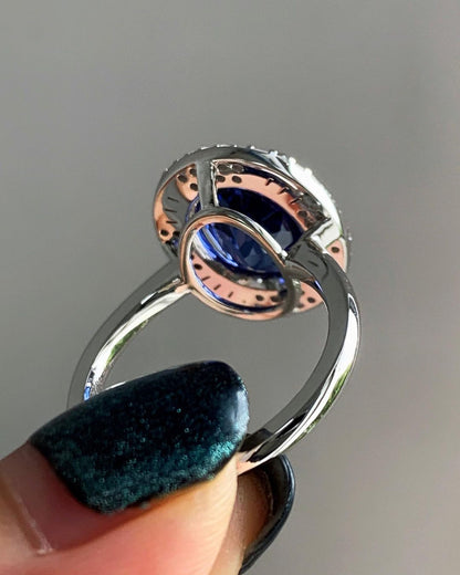 3.30Ct Blue Oval Cut Double Halo Ring | Party Wear Ring | Delicate Ring For Women