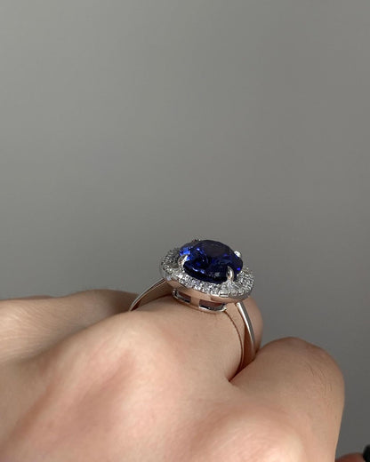 3.30Ct Blue Oval Cut Double Halo Ring | Party Wear Ring | Delicate Ring For Women