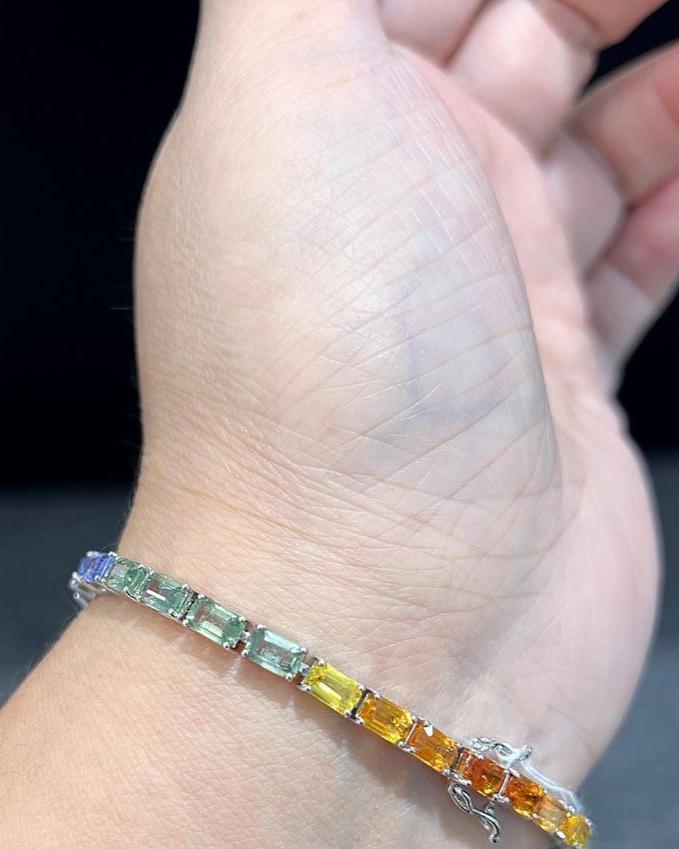 Multi Color Emerald Brilliant Cut Signity Diamond Prong Set Tennis Bracelet For Her | Fashionable Gift For Girlfriend | Bridal Jewelry Gift