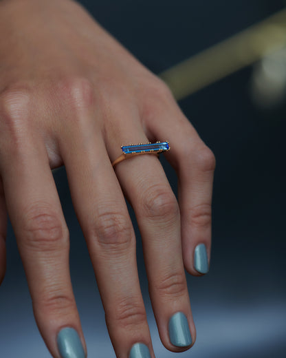 2.6Ct Blue Baguette Cut Solitaire Ring | Birthstone Bridal Ring | Fashionable Ring | Attractive Ring