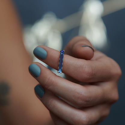 2.6Ct Blue Baguette Cut Solitaire Ring | Birthstone Bridal Ring | Fashionable Ring | Attractive Ring