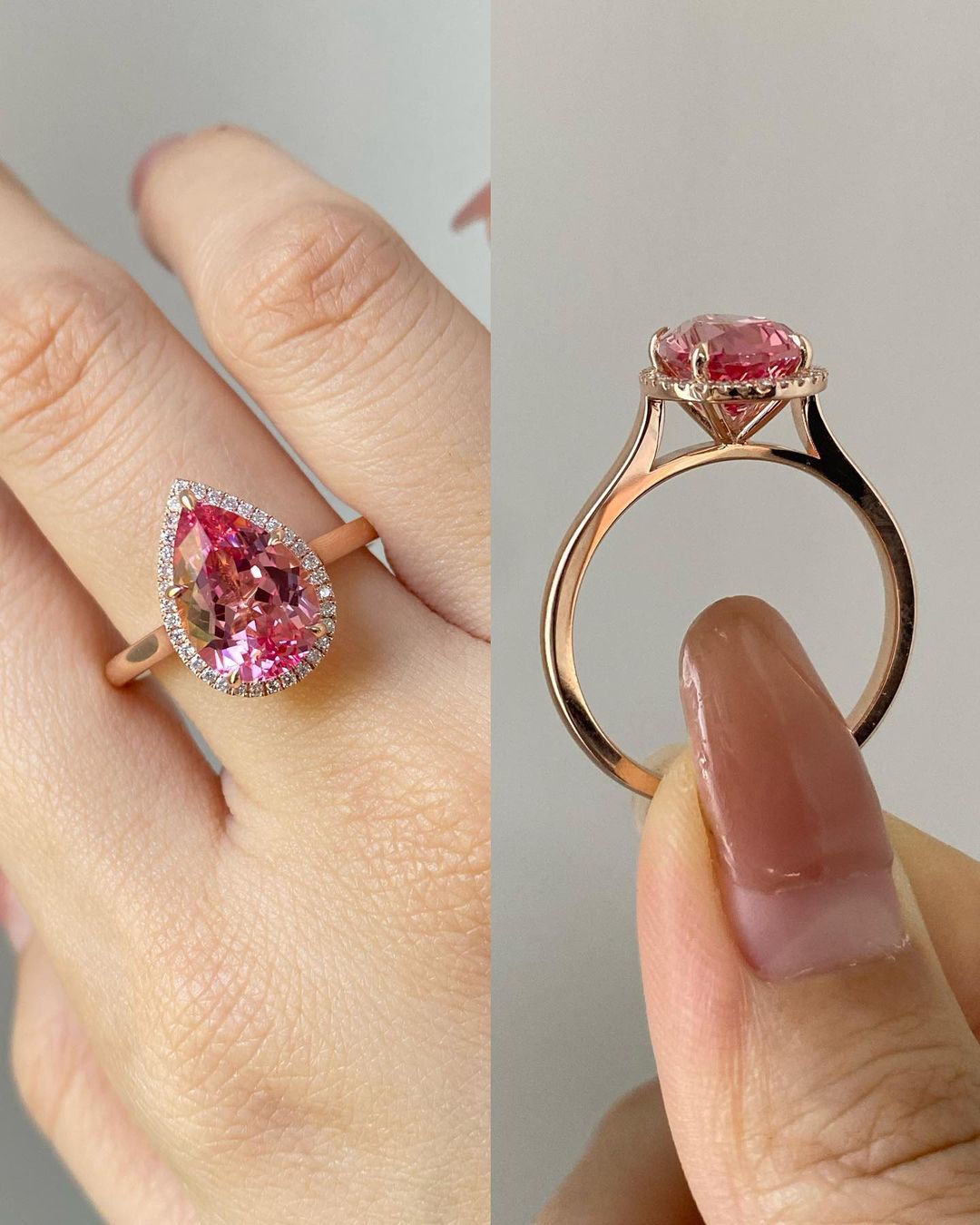 2.98Ct Pink Pear Cut Halo Ring | Engagement Ring For Fiancée | Surprise Gift Ring For Women