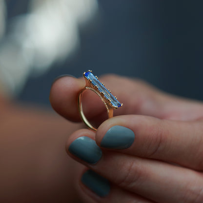 2.6Ct Blue Baguette Cut Solitaire Ring | Birthstone Bridal Ring | Fashionable Ring | Attractive Ring