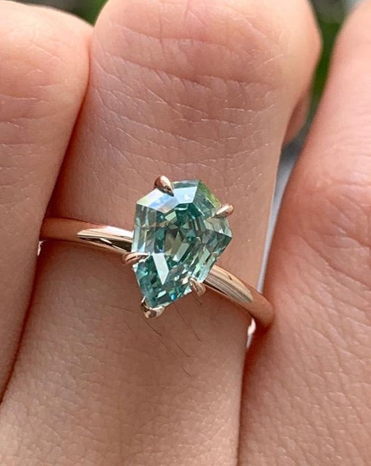 2.88Ct Green Blue Shield Cut Moissanite Solitaire Ring | Wedding Ring For Bridal | Surprise Gift Ring For Her | Minimalist Ring
