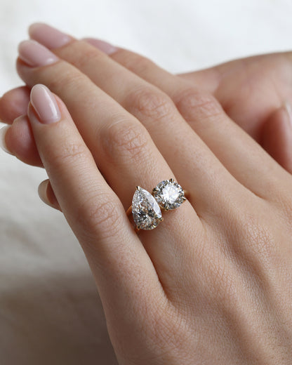 2.4Ct White Pear And Round Cut Two Stone Ring | Anniversary Gift Ring | Toi Et Moi Ring | Timeless Design