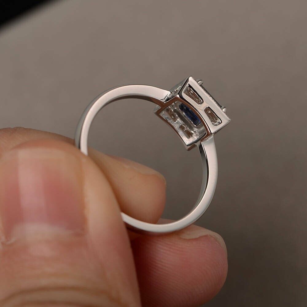2.4Ct Blue Princess Cut Halo Ring | Anniversary Gift | Ring For Wife | Women’s Gift