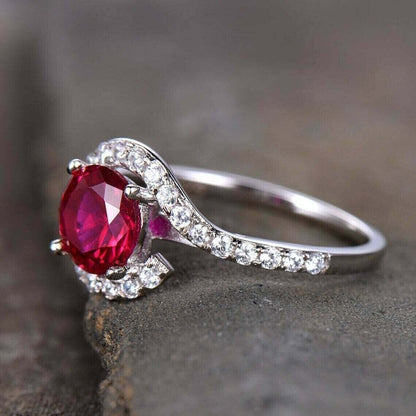 2.77Ct Red Round Cut Tension Ring | Birthday Gift Ring For Women | Jewelry Collection