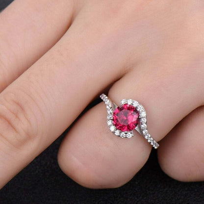 2.77Ct Red Round Cut Tension Ring | Birthday Gift Ring For Women | Jewelry Collection