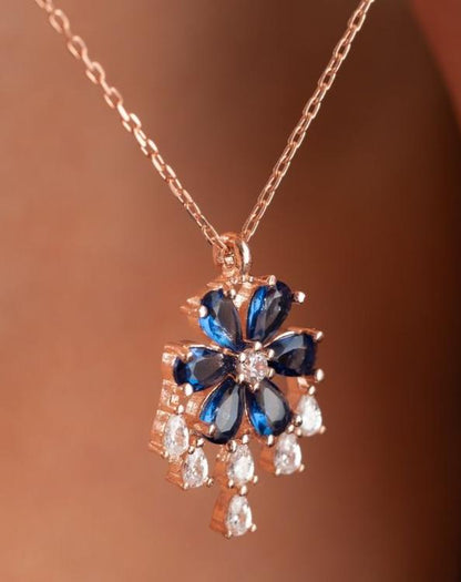Flower Shape 3.30Ct Blue Pear Cut Prong Pendant | Party Wear Pendant | Everyday Elegance Pendant | Jewelry Collection