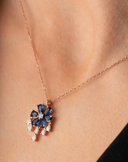 Flower Shape 3.30Ct Blue Pear Cut Prong Pendant | Party Wear Pendant | Everyday Elegance Pendant | Jewelry Collection
