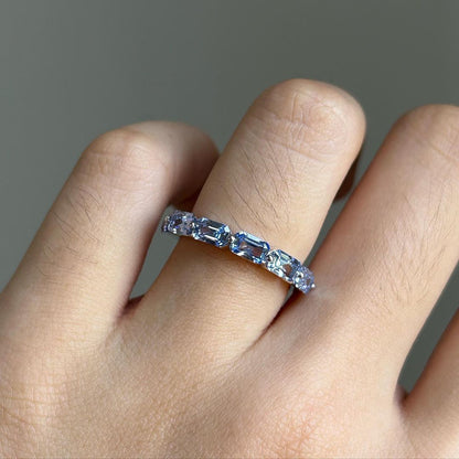 2.85Ct Blue Emerald Cut Half Eternity Band Ring | Daily Wear Band Ring | Proposal Band Ring | Women Jewelry