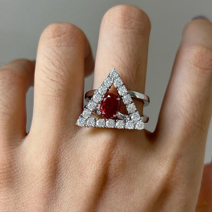 2.77Ct Red Oval Cut Solitaire Ring Set | Party Wear Ring Set | Birthstone Ring Set | Minimalist Ring Set