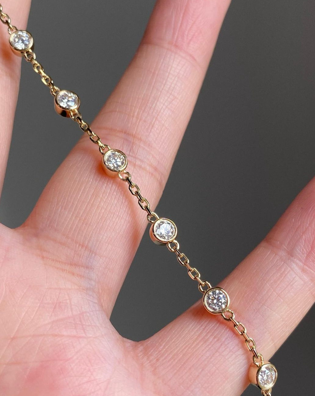 White Round Brilliant Cut Signity Diamond Bezel Set Bracelet For Women | Diamond Yard Bracelet | Thin Chain Bracelet For Her