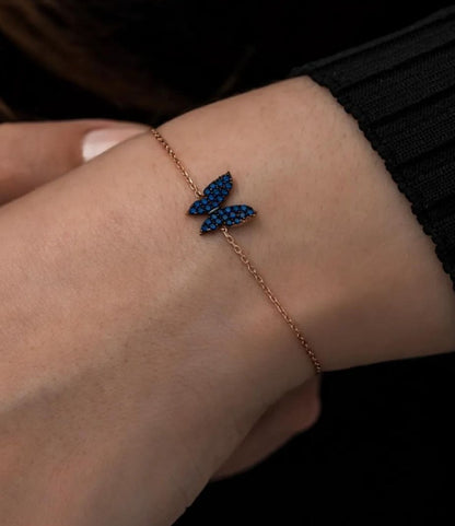 Butterfly Shape Blue Round Brilliant Cut Signity Diamond Cluster Bracelet | Birthday Gift Bracelet For Women | Thank You Gift Bracelet