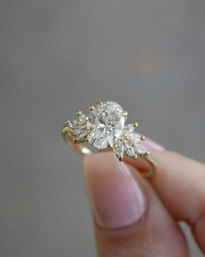 2.5CT White Oval Cut Solitaire Ring | Anniversary Gift Ring | Wings Ring | Customize Ring