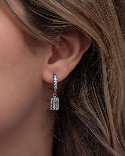 White Baguette Cut Cubic Zirconia Halo Open Hoop Earring For Girl | Perfect Gift For Special Occasions | Designer Earring For Her