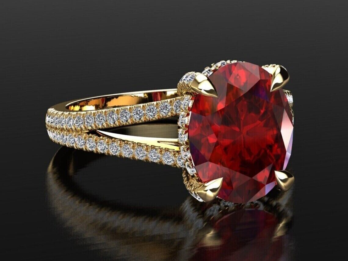 Split Shank 3.30Ct Red Oval Cut Solitaire Ring | Fashion Jewelry | Delicate Solo Diamond Ring | Luxury Jewelry
