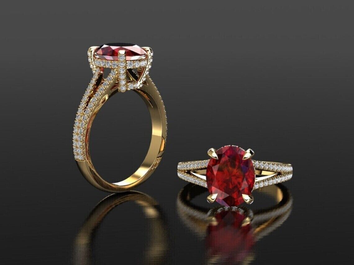 Split Shank 3.30Ct Red Oval Cut Solitaire Ring | Fashion Jewelry | Delicate Solo Diamond Ring | Luxury Jewelry