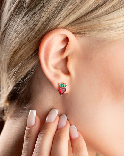 Strawberry Shape Red Heart Cut Cubic Zirconia Solitaire Earrings For Women | Birthday Gift For Teenage Girl | Promise Gift Earring For Love