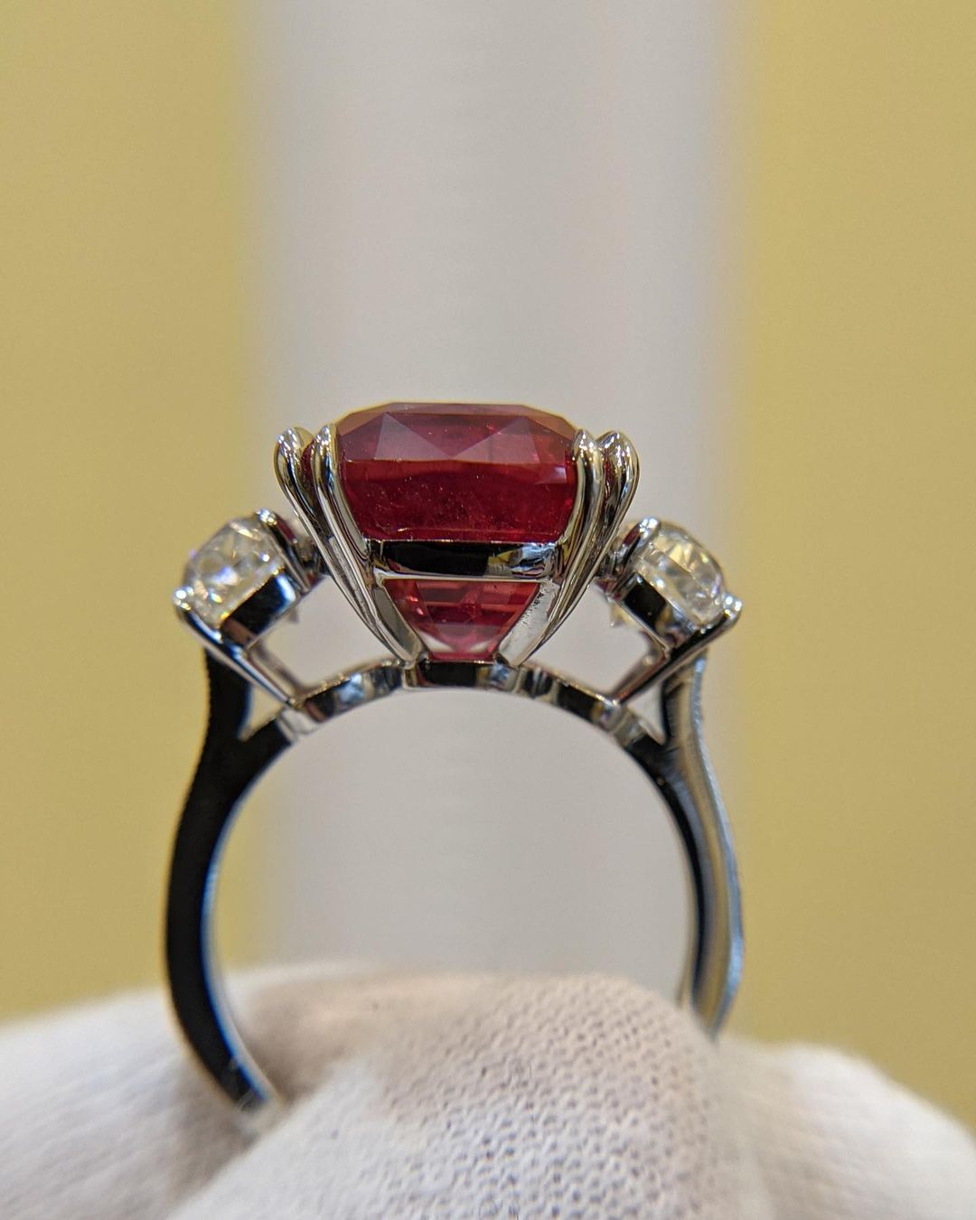 3.2CT Red Cushion Cut Three Stone Ring | Wedding Ring For Bridal | Luxury Jewelry | Delicate Ring