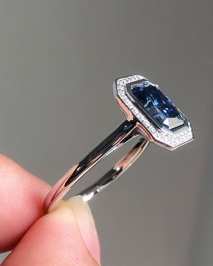 2.95Ct Blue Emerald Cut Bezel Ring | Anniversary Gift Ring | Surprise Gift Ring For Women