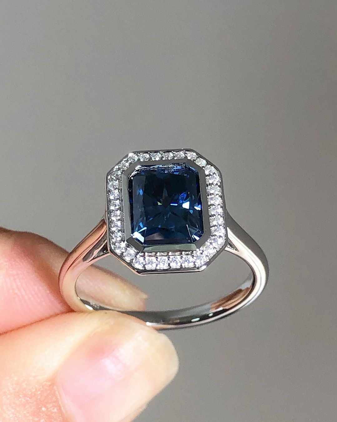 2.95Ct Blue Emerald Cut Bezel Ring | Anniversary Gift Ring | Surprise Gift Ring For Women