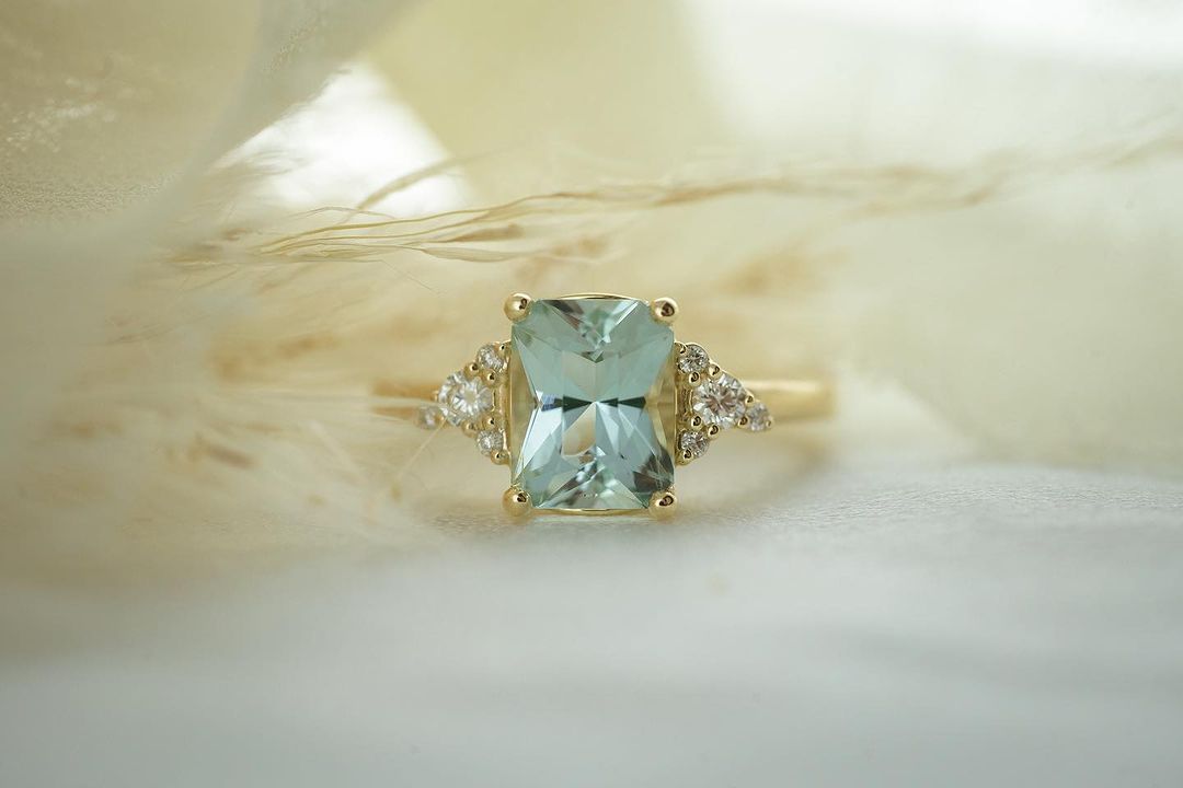 2.8CT Aquamarine Radiant Cut Solitaire Ring | Anniversary Gift Ring For Wife | Ice Crushed Ring | Gift For Women