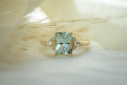 2.8CT Aquamarine Radiant Cut Solitaire Ring | Anniversary Gift Ring For Wife | Ice Crushed Ring | Gift For Women