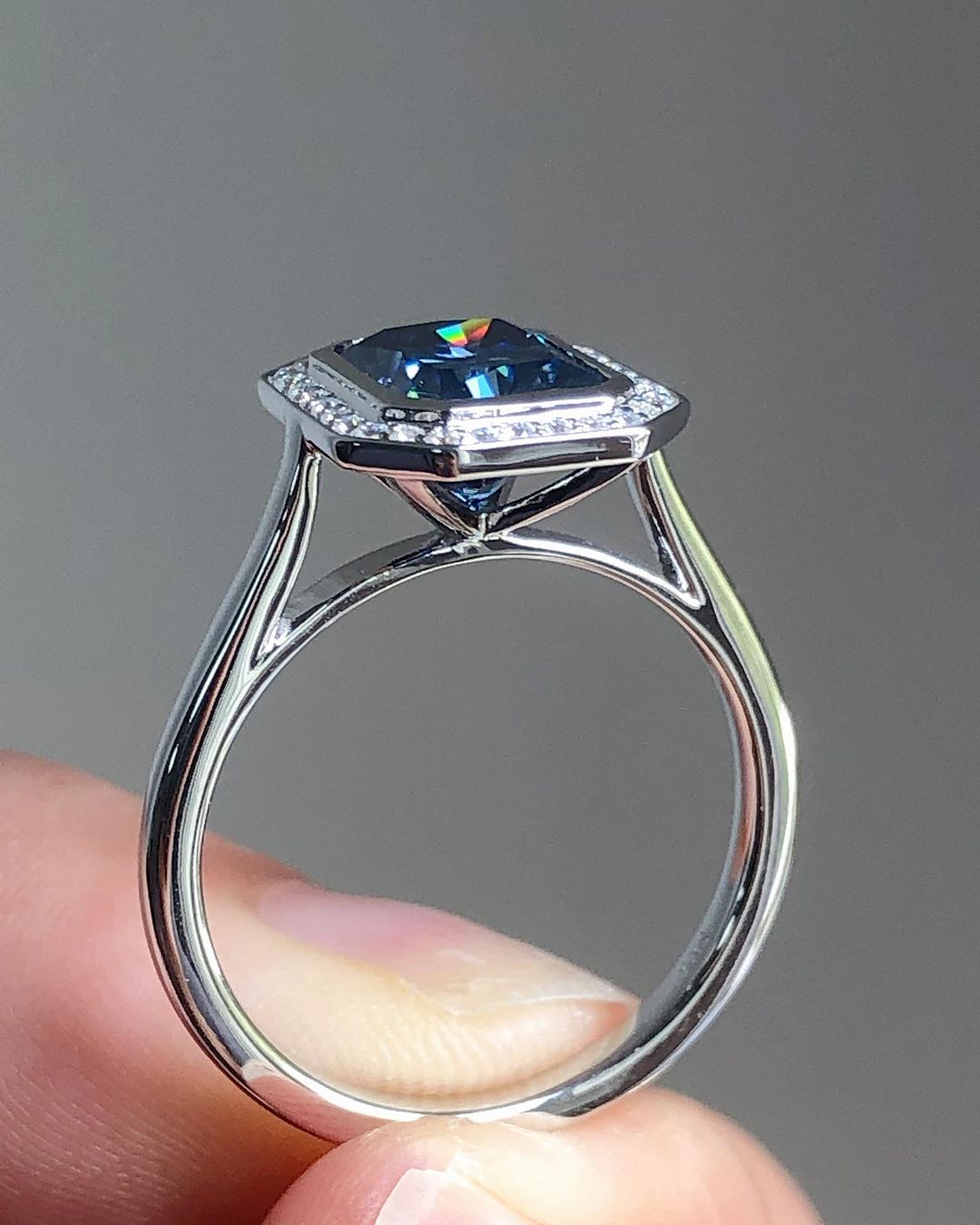 2.95Ct Blue Emerald Cut Bezel Ring | Anniversary Gift Ring | Surprise Gift Ring For Women