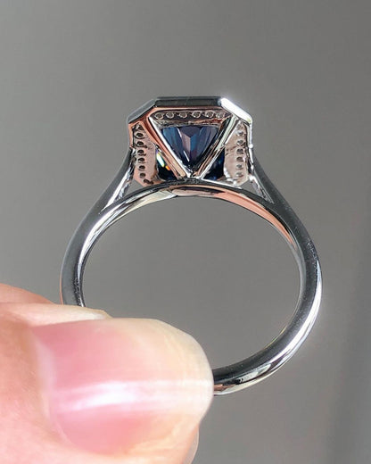 2.95Ct Blue Emerald Cut Bezel Ring | Anniversary Gift Ring | Surprise Gift Ring For Women