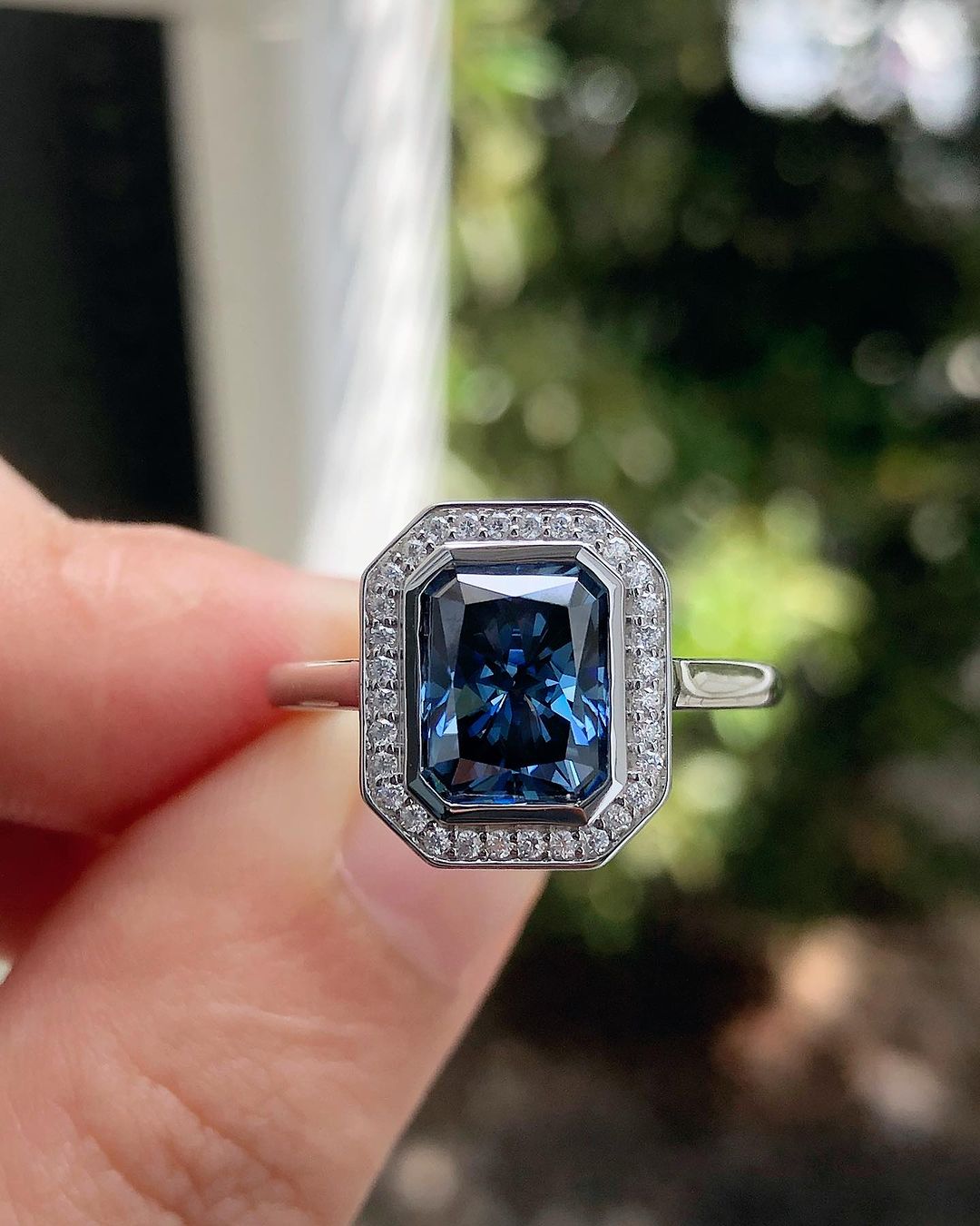 2.95Ct Blue Emerald Cut Bezel Ring | Anniversary Gift Ring | Surprise Gift Ring For Women