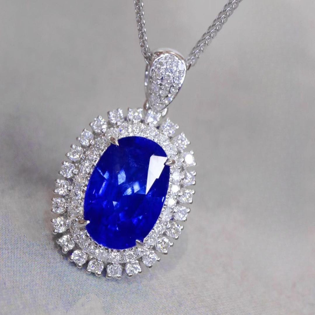 3.50Ct Blue Oval Cut Double Halo Pendant | Special Occasion Wear Pendant | Party Wear Pendant For Women | Sophisticated Gift Pendant