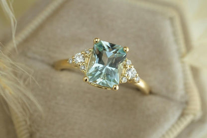 2.8CT Aquamarine Radiant Cut Solitaire Ring | Anniversary Gift Ring For Wife | Ice Crushed Ring | Gift For Women