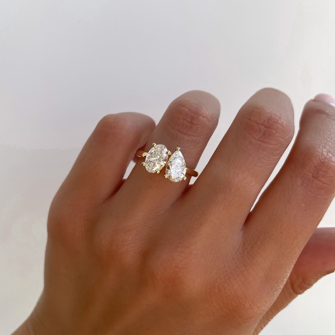 2.4Ct White Oval And Pear Cut Two Stone Ring | Anniversary Gift Ring | Toi Et Moi Ring | Daily Wear Ring