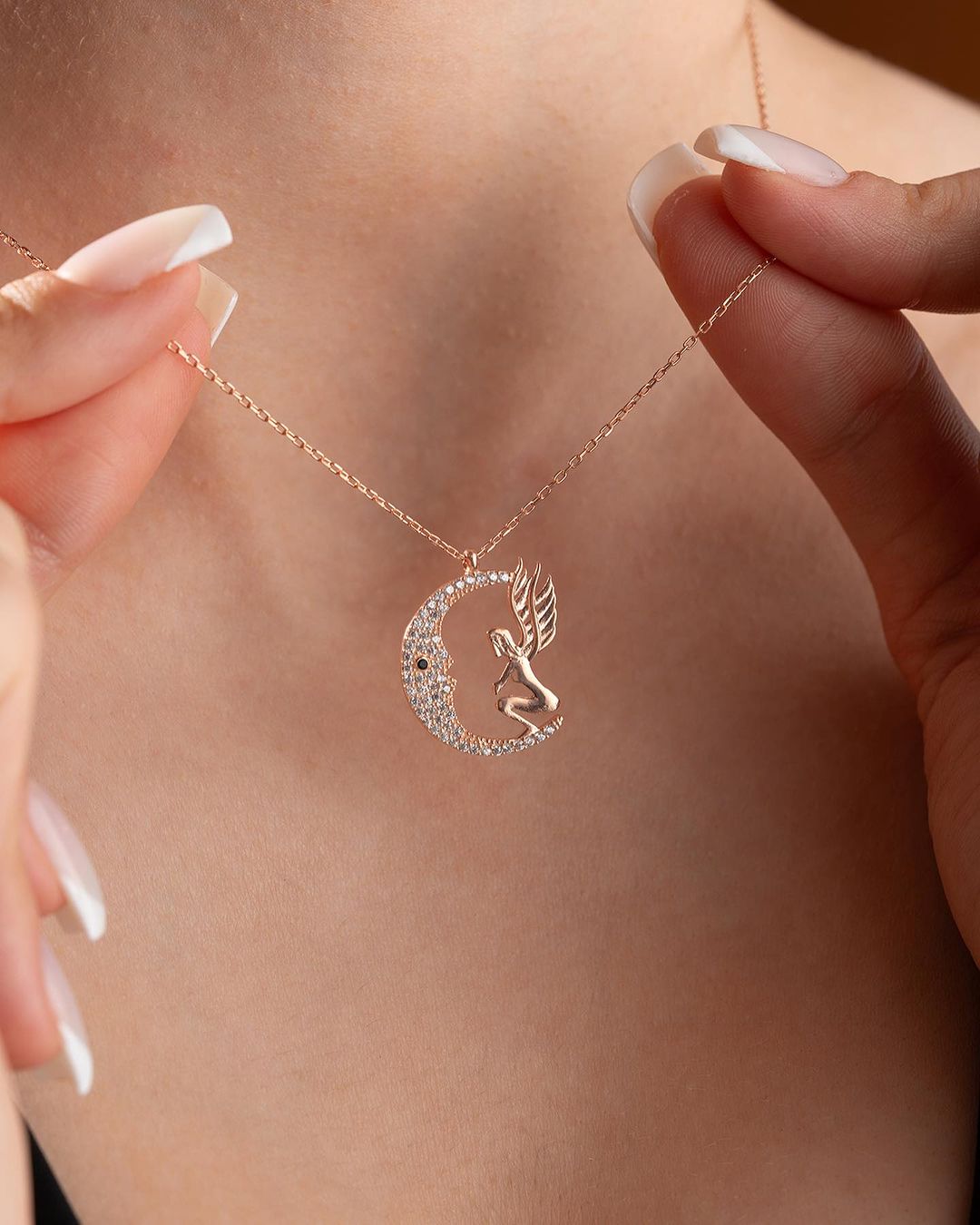 Sitting Fairy Moon Shape 2.50Ct White Round Cut Cluster Pendant | Birthday Gift Pendant | Stunning Pendant For Her | Women Jewelry