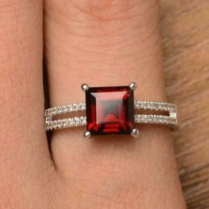 2.50Ct Red Princess Cut Solitaire Ring | Proposal Ring For Her| Daily Wear Ring For Women