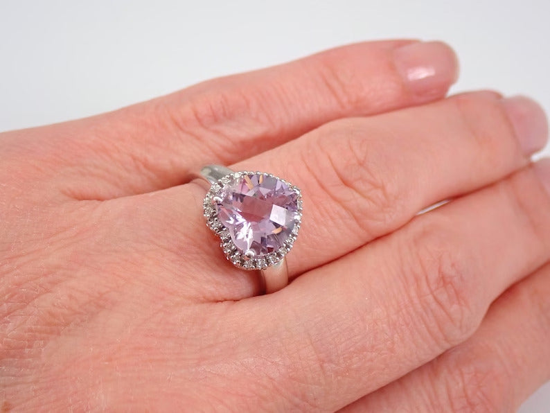 2.88Ct Light Pink Heart Cut Halo Ring | Proposal Ring | Promise Ring | Anniversary Gift Ring For Wife