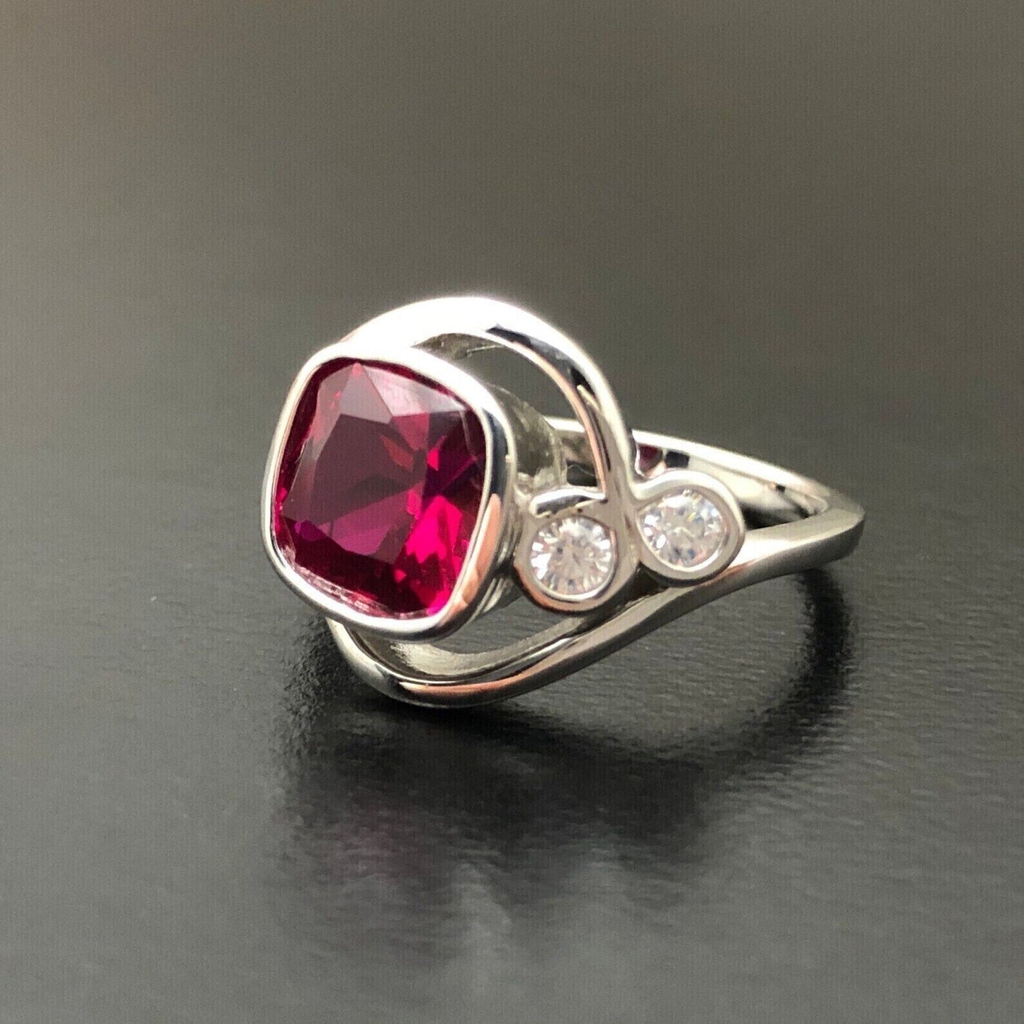 2.77Ct Red Cushion Cut Bezel Ring | Birthday Gift Ring | Surprise Gift Ring | Women Jewelry
