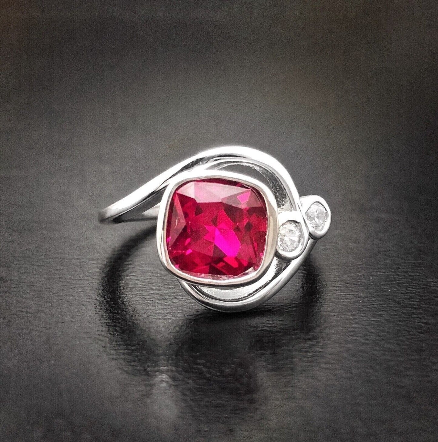 2.77Ct Red Cushion Cut Bezel Ring | Birthday Gift Ring | Surprise Gift Ring | Women Jewelry