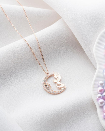 Sitting Fairy Moon Shape 2.50Ct White Round Cut Cluster Pendant | Birthday Gift Pendant | Stunning Pendant For Her | Women Jewelry