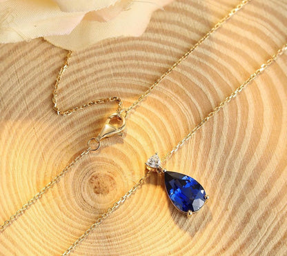 2.80Ct Blue Pear Cut Solitaire Pendant | Engagement Gift Pendant For Her | Everyday Elegance Pendant For Women | Jewelry Collection