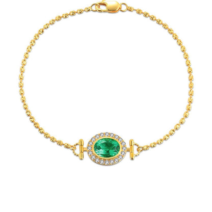 Green Oval Brilliant Cut Signity Diamond Bezel Bracelet | Ball Chain Bracelet For Women | Special Occasion Bracelet For Her