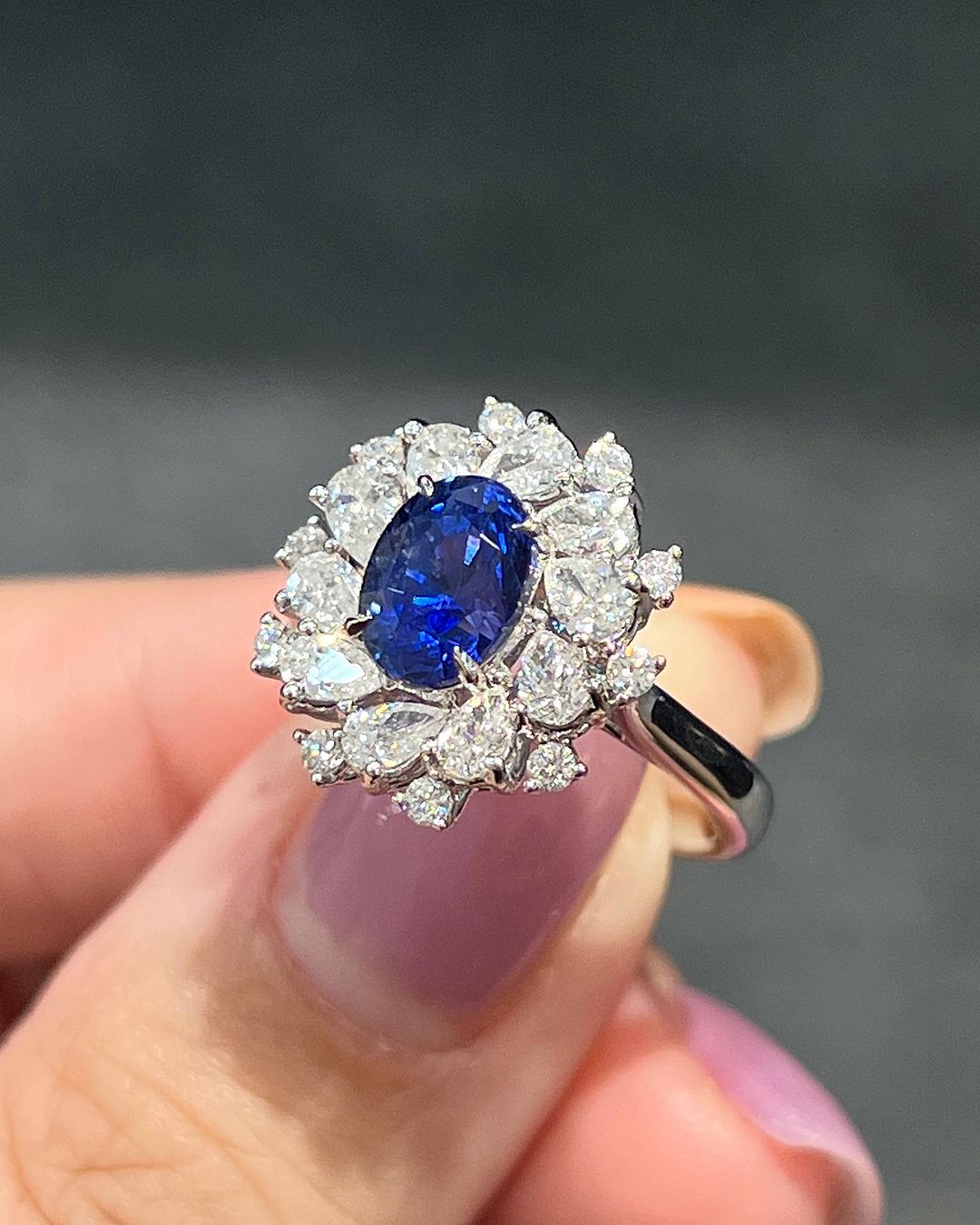 3.2Ct Blue Oval Cut Cluster Ring | Special Occasion Ring For Her | Modern Bridal Ring | Classic Ring