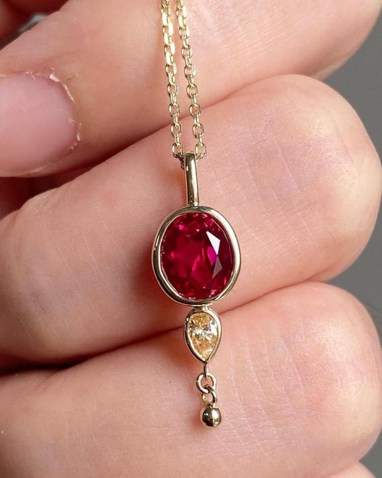 2.77Ct Red Oval Cut Bezel Pendant | Anniversary Gift Pendant | Perfect Gift Pendant For Wife | Sentimental Gift Pendant | Women Jewelry