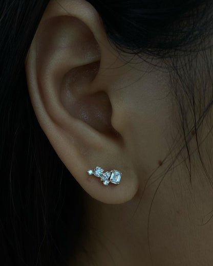 White Emerald And Marquise And Round Cut Cubic Zirconia Prong Set Stud Earring | Anniversary Gift Earring For Wife | Designer Earring For Women