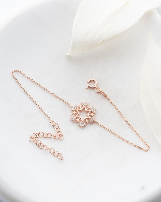 White Round Brilliant Cut Signity Diamond Snowflake Bracelet For Women | Bridesmaid Gift | Tiny Bracelet For Her | Delicate Bracelet