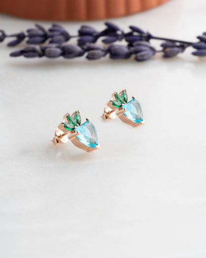 Aquamarine Heart Cut Cubic Zirconia Solitaire Stud Earring For Her | Strawberry Shape Stud Earring | Birthstone Gift Earring For Girl