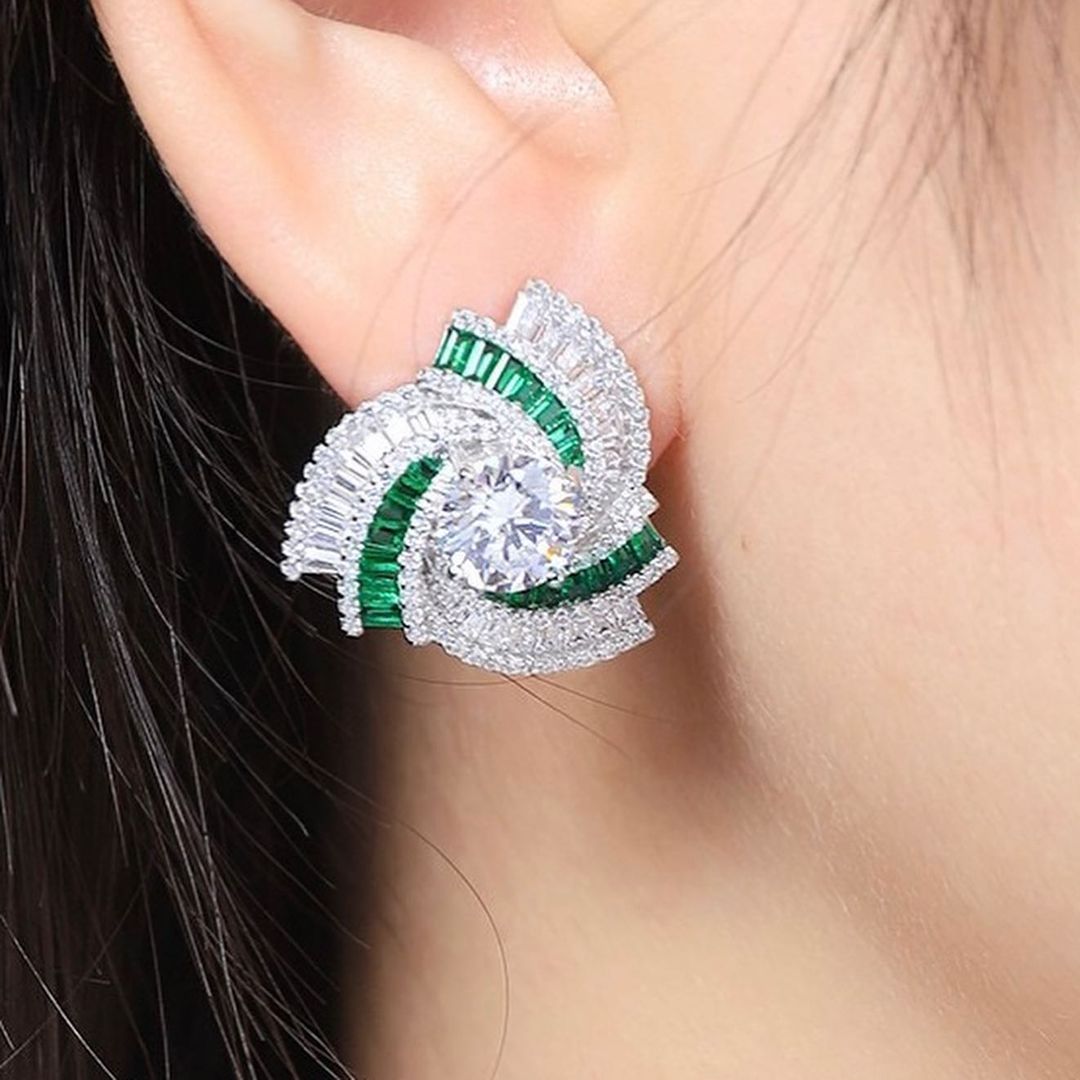 White Round Cut Cubic Zirconia Cluster Stud Earrings For Her | Beautiful Modern Bridal Wedding Earring | Stylish Jewelry For Women